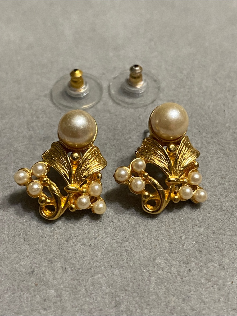 Kramer VTG Gold-Tone Pearl Floral Earrings